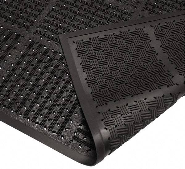 Wearwell - 6 Ft. Long x 3 Ft. Wide, Natural Rubber Surface, Raised Bars and Scrapers (Reversible) Entrance Matting - 7/16 Inch Thick, Outdoor, Heavy Traffic, Natural Rubber, Black, Series 227 - All Tool & Supply