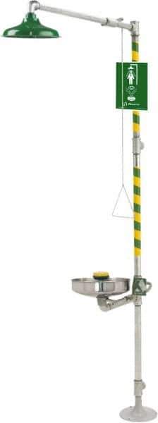 Haws - 1-1/4" Inlet, 20 GPM shower Flow, Drench shower, Eye & Face Wash Station - Bowl, Triangular Pull Rod & Push Flag Activated, Galvanized Steel Pipe, Plastic Shower Head, 3.7 GPM Bowl Flow, Inline Strainer, Barrier Free, Top or Mid Supply - All Tool & Supply