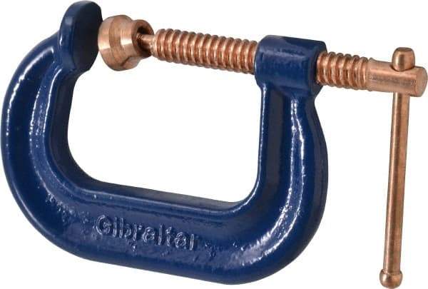 Gibraltar - Regular-Duty 2" Max Opening, 2" Throat Depth, Forged Steel Standard C-Clamp - 3,500 Lb Capacity, 0" Min Opening, Deep Throat, Copper Plated Screw - All Tool & Supply