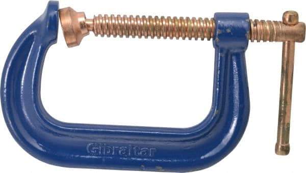 Gibraltar - Regular-Duty 4" Max Opening, 3-1/4" Throat Depth, Forged Steel Standard C-Clamp - 6,200 Lb Capacity, 0" Min Opening, Deep Throat, Copper Plated Screw - All Tool & Supply