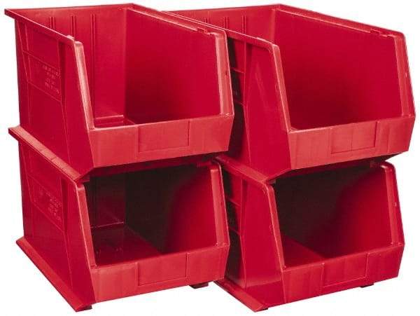 Quantum Storage - 75 Lb. Load Capacity, 18" Deep, Red Polypropylene Hopper Stacking Bin - 10" High x 11" Wide x 18" Long - All Tool & Supply