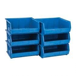 Quantum Storage - 75 Lb. Load Capacity, 14-3/4" Deep, Blue Polypropylene Hopper Stacking Bin - 7" High x 16-1/2" Wide x 14-3/4" Long - All Tool & Supply