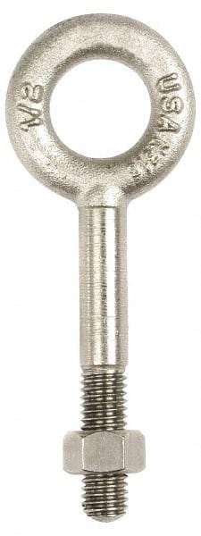 Gibraltar - 1,200 Lb Capacity, Stainless Steel, 3/8-16 Thread, Fixed Lifting Eye Bolt - Partially Threaded, 2-1/2" Shank, 1-1/2" Thread Length, No Shoulder - All Tool & Supply