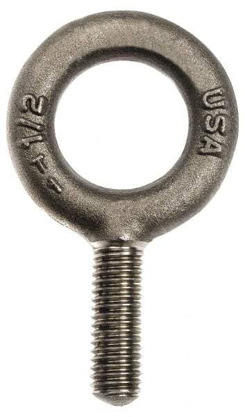 Gibraltar - 6,000 Lb Capacity, Steel, 3/4-10 Thread, Fixed Lifting Eye Bolt - Fully Threaded, 3" Shank, 3" Thread Length, No Shoulder - All Tool & Supply