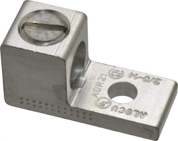 Thomas & Betts - 14-2/0 AWG Noninsulated Compression Connection Rectangle Ring Terminal - 1/4" Stud, 1-15/32" OAL x 5/8" Wide, Tin Plated Aluminum Contact - All Tool & Supply