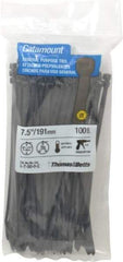 Thomas & Betts - 7-1/2" Long Black Nylon Standard Cable Tie - 50 Lb Tensile Strength, 1.35mm Thick, 5/8" Max Bundle Diam - All Tool & Supply