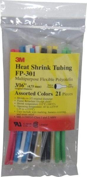 3M - 6" Long, 2:1, Polyolefin Heat Shrink Electrical Tubing - Black, Blue, Clear, Green, Red, White, Yellow - All Tool & Supply