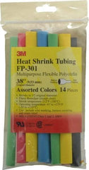 3M - 6" Long, 2:1, Polyolefin Heat Shrink Electrical Tubing - Black, Blue, Clear, Green, Red, White, Yellow - All Tool & Supply