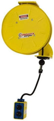 Conductix - 16 AWG, 25' Cable Length, Cord & Cable Reel with Outlet End - 3 Outlets, NEMA 5-15R, 10 Amps, 125 Volts, SOOW-A Cable, Yellow Reel, Spring Driven Reel - All Tool & Supply