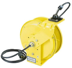 Conductix - 16 AWG, 35' Cable Length, Cord & Cable Reel with Outlet End - 3 Outlets, NEMA 5-15R, 10 Amps, 125 Volts, SOOW-A Cable, Yellow Reel, Spring Driven Reel - All Tool & Supply