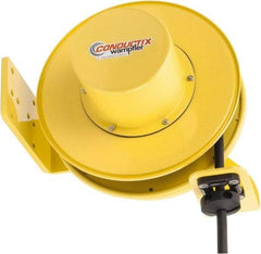 Conductix - 10 AWG, 30' Cable Length, Cord & Cable Reel with Bare End - 3 Outlets, NEMA 5-20R, 25 Amps, SEOW-A Cable, Yellow Reel, Spring Driven Reel - All Tool & Supply