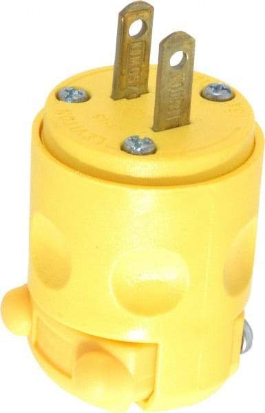 Leviton - 125 VAC, 15 Amp, 1-15P NEMA, Angled, Ungrounded, Residential Grade Plug - 2 Pole, 2 Wire, 1 Phase, PVC, Yellow - All Tool & Supply