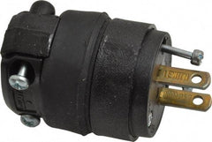 Leviton - 125 VAC, 15 Amp, 1-15P NEMA, Straight, Ungrounded, Residential Grade Plug - 2 Pole, 2 Wire, 1 Phase, Rubber, Black - All Tool & Supply