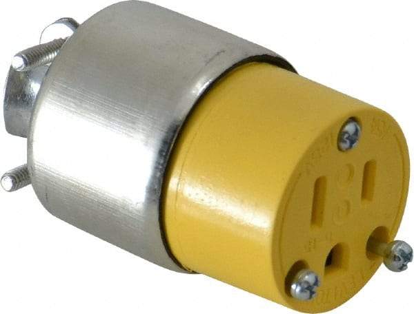 Leviton - 125 VAC, 15 Amp, 5-15R NEMA, Straight, Self Grounding, Residential Grade Connector - 2 Pole, 3 Wire, 1 Phase, PVC, Steel, Yellow - All Tool & Supply