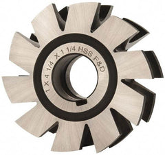 Made in USA - 1/2" Radius, 1" Circle Diam, 4-1/4" Diam x 1.572" Wide Cut, High Speed Steel Concave Radius Cutter - 4-1/4" OAL, Arbor Connection, Uncoated, Form Relieved, 10 Teeth - All Tool & Supply