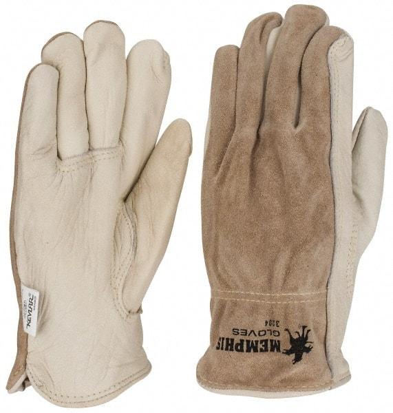 MCR Safety - Size XL (10) Split Back/Grain Palm Cowhide General Protection Work Gloves - For Work & Driver, Uncoated, Full Fingered, Cream/Black/Brown, Paired - All Tool & Supply