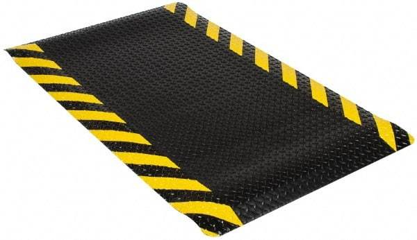 Wearwell - 5' Long x 3' Wide, Dry Environment, Anti-Fatigue Matting - Black with Yellow Chevron Borders, Vinyl with Nitrile Blend Base, Beveled on 4 Sides - All Tool & Supply