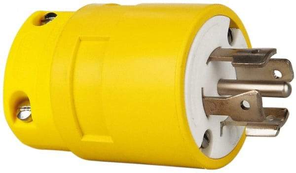 Value Collection - 277/480 VAC, 20 Amp, L22-20 NEMA, Straight, Self Grounding, Industrial Grade Plug - 4 Pole, 5 Wire, 3 Phase, Rubber, Yellow - All Tool & Supply