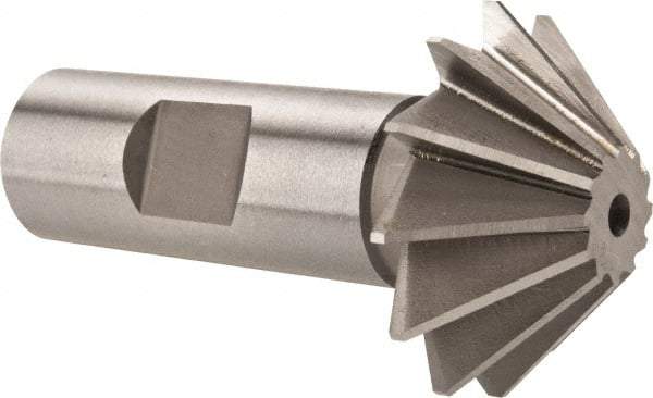 Made in USA - 1-1/2" Diam x 1/2" Width of Cut, 45° Included Angle, Shank Connection, High Speed Steel Single Angle Cutter - 3/4" Shank Diam, 2-3/4" Overall Length, Right Hand Cut, Uncoated - All Tool & Supply