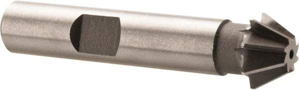 Made in USA - 1/2" Diam x 7/32" Width of Cut, 60° Included Angle, Shank Connection, High Speed Steel Single Angle Cutter - 3/8" Shank Diam, 2-1/8" Overall Length, Right Hand Cut, Uncoated - All Tool & Supply