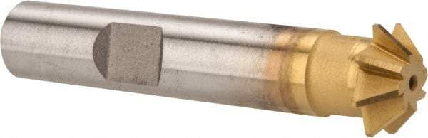 Made in USA - 1/2" Diam x 1/8" Width of Cut, 45° Included Angle, Shank Connection, High Speed Steel Single Angle Cutter - 3/8" Shank Diam, 2-1/8" Overall Length, Right Hand Cut, TiN Coated - All Tool & Supply