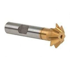 Made in USA - 3/4" Diam x 3/16" Width of Cut, 45° Included Angle, Shank Connection, High Speed Steel Single Angle Cutter - 3/8" Shank Diam, 2-1/8" Overall Length, Right Hand Cut, TiN Coated - All Tool & Supply