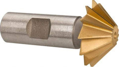 Made in USA - 1-1/2" Diam x 1/2" Width of Cut, 45° Included Angle, Shank Connection, High Speed Steel Single Angle Cutter - 3/4" Shank Diam, 2-3/4" Overall Length, Right Hand Cut, TiN Coated - All Tool & Supply