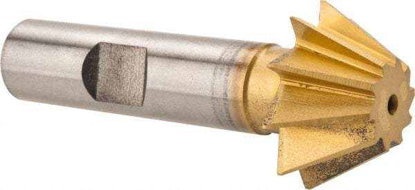 Made in USA - 1" Diam x 7/16" Width of Cut, 60° Included Angle, Shank Connection, High Speed Steel Single Angle Cutter - 1/2" Shank Diam, 2-1/2" Overall Length, Right Hand Cut, TiN Coated - All Tool & Supply