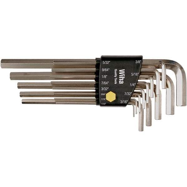 Wiha - 13 Piece, L-Key Long Arm Hex Key Set - 0.05 to 3/8" Range, Nickel Plated - All Tool & Supply