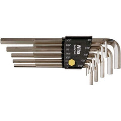 Wiha - 13 Piece, L-Key Long Arm Hex Key Set - 0.05 to 3/8" Range, Nickel Plated - All Tool & Supply