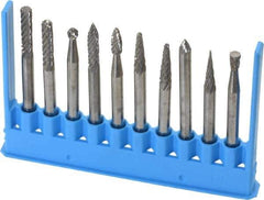 Made in USA - 10 Piece, 1/8" Shank Burr Set - Tungsten Carbide - All Tool & Supply