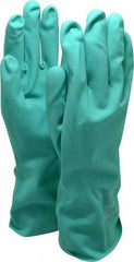 SHOWA - Size L (9), 13" Long, 15 mil Thick, Nitrile Chemical Resistant Gloves - Textured Finish, Slip-On Cuff, ANSI Abrasion Level 4, ANSI Cut Level 0, ANSI Puncture Level 1, Green, FDA Approved - All Tool & Supply