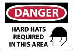 NMC - "Danger - Hard Hats Required in This Area", 14" Long x 20" Wide, Rigid Plastic Safety Sign - Rectangle, 0.05" Thick, Use for Accident Prevention - All Tool & Supply