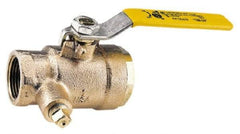 Conbraco - 1-1/2" Pipe, Bronze, Straight with Side Tap, Gas Ball Valve - 250 psi WOG Rating, Lever Handle, FNPT x FNPT End Connections, 2 Piece - All Tool & Supply