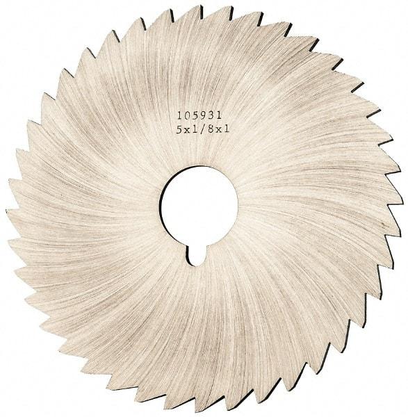 Made in USA - 5" Diam x 1/8" Blade Thickness x 1" Arbor Hole Diam, 40 Tooth Slitting and Slotting Saw - Arbor Connection, Right Hand, Uncoated, High Speed Steel, Concave Ground, Contains Keyway - All Tool & Supply