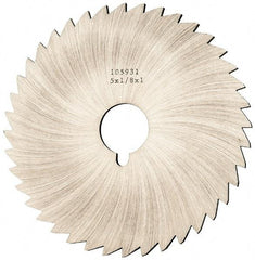 Made in USA - 5" Diam x 1/8" Blade Thickness x 1" Arbor Hole Diam, 40 Tooth Slitting and Slotting Saw - Arbor Connection, Right Hand, Uncoated, High Speed Steel, Concave Ground, Contains Keyway - All Tool & Supply