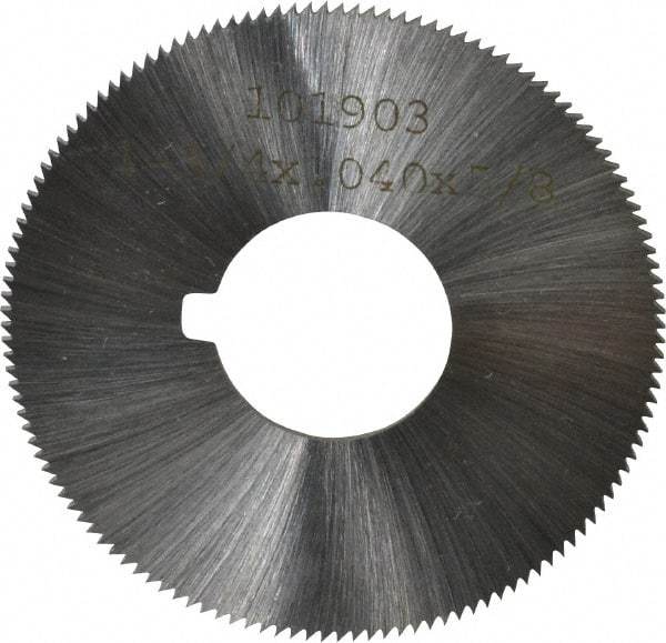 Made in USA - 1-3/4" Diam x 0.04" Blade Thickness x 5/8" Arbor Hole Diam, 132 Tooth Slitting and Slotting Saw - Arbor Connection, Right Hand, Uncoated, High Speed Steel, Concave Ground, Contains Keyway - All Tool & Supply