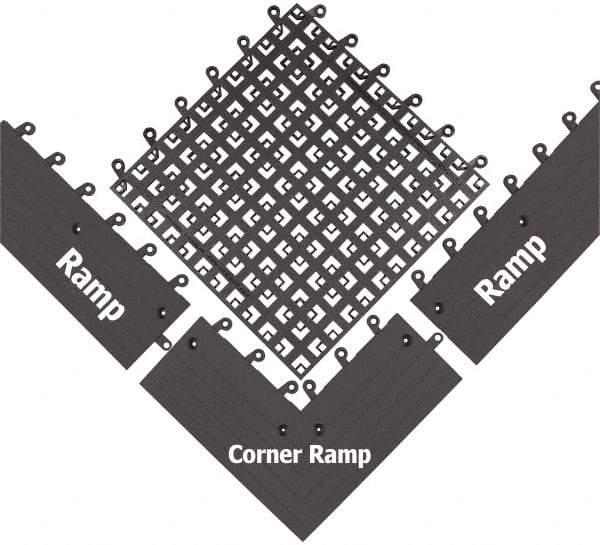 Wearwell - 18" Long x 18" Wide x 7/8" Thick, Anti-Fatigue Modular Matting Open Grid - Male & Female, 4 Interlocking Sides, Charcoal, For Dry & Wet Areas, Series 558 - All Tool & Supply