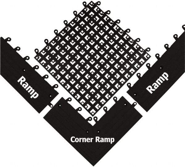 Wearwell - 18" Long x 6" Wide x 7/8" Thick, Anti-Fatigue Modular Matting Ramp Edge - Male, 2 Interlocking Sides, Black, For Dry & Wet Areas, Series 560 - All Tool & Supply