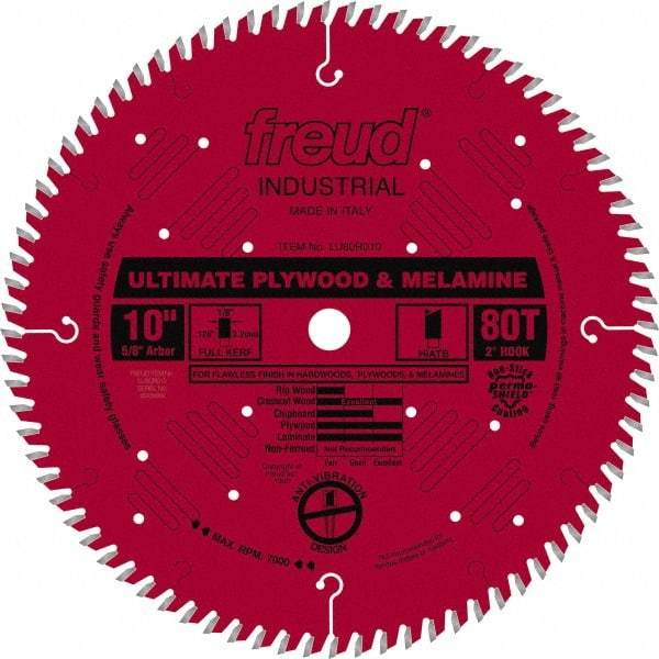 Freud - 10" Diam, 5/8" Arbor Hole Diam, 80 Tooth Wet & Dry Cut Saw Blade - Carbide-Tipped, Standard Round Arbor - All Tool & Supply