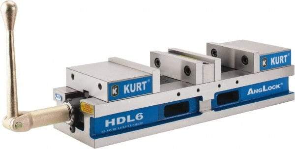 Kurt - 6" Jaw Width, 4" Jaw Opening Capacity, Horizontal Stationary Machine Vise - Manual Operation, 7,460 Lb Capacity, 1 Station, 22.45" Long x 4.853" High x 1-47/64" Deep, 44.07mm Jaw Height - All Tool & Supply