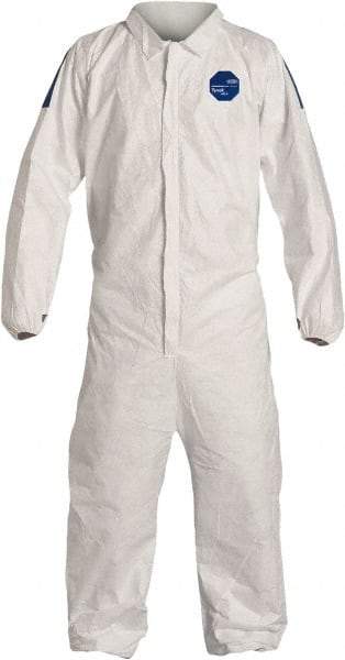 Dupont - Size M Film Laminate General Purpose Coveralls - White/Blue, Zipper Closure, Elastic Cuffs, Elastic Ankles, Serged Seams, Hazard Level D & C - All Tool & Supply