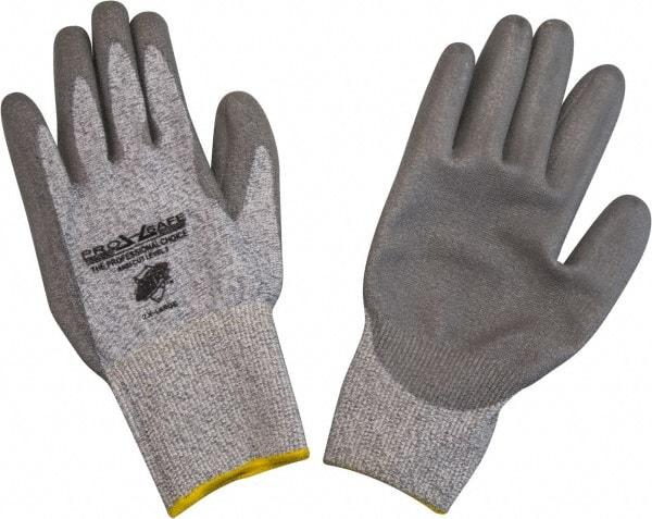 PRO-SAFE - Size 2XL (11), ANSI Cut Lvl 3, Puncture Lvl 2, Abrasion Lvl 3, Polyurethane Coated ATA Cut & Puncture Resistant Gloves - 10.5" Long, Palm & Fingertips Coated, ATA Lining, Knit Wrist, Gray/Gray, Paired - All Tool & Supply