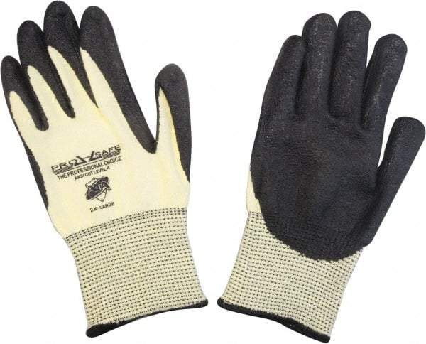 PRO-SAFE - Size 2XL (11), ANSI Cut Lvl 4, Puncture Lvl 2, Abrasion Lvl 4, Nitrile Coated ATA Cut & Puncture Resistant Gloves - 10" Long, Palm & Fingertips Coated, ATA Lining, Knit Wrist, Yellow/Black, Paired - All Tool & Supply