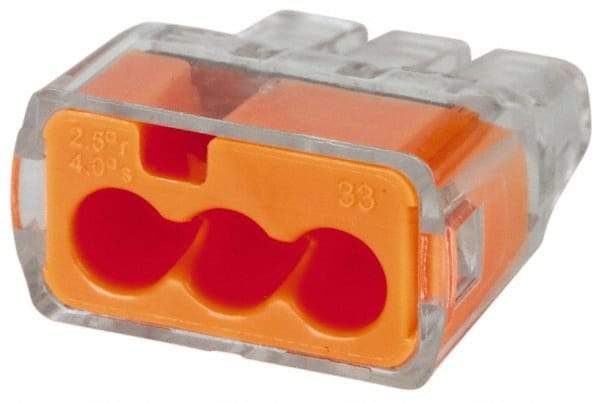 Ideal - 3 Port, 18 to 12 AWG Compatible, Push-In Wire Connector - 0.78" OAL x 0.69" OAW x 0.38" OAH, Orange - All Tool & Supply