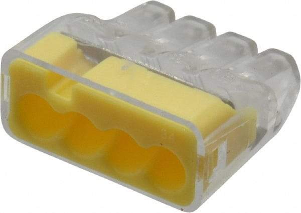 Ideal - 4 Port, 18 to 12 AWG Compatible, Push-In Wire Connector - 0.78" OAL x 0.82" OAW x 0.38" OAH, Yellow - All Tool & Supply