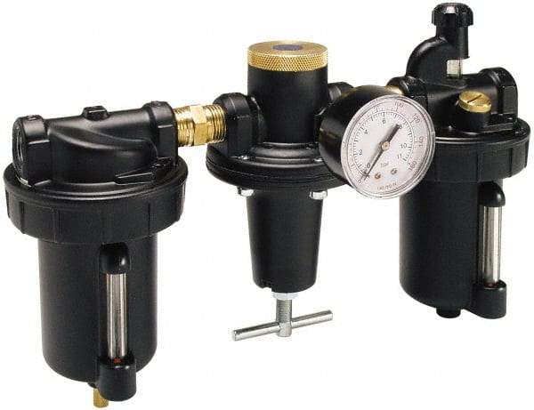 Parker - 1" NPT Port Heavy Duty 3 Piece Filter-Regulator-Lubricator FRL Unit - Metal Bowl, 240 SCFM, 250 Max psi, 13" High, Automatic Drain - All Tool & Supply