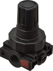 Parker - 1/4 NPT Port, Plastic Miniature Regulator - 0 to 60 psi Range, 150 Max psi Supply Pressure, 1/4" Gauge Port Thread, 2.06" Wide x 3.43" High - All Tool & Supply