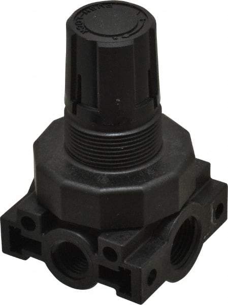 Parker - 3/8 NPT Port, Plastic Miniature Regulator - 0 to 60 psi Range, 150 Max psi Supply Pressure, 1/4" Gauge Port Thread, 2.06" Wide x 3.43" High - All Tool & Supply