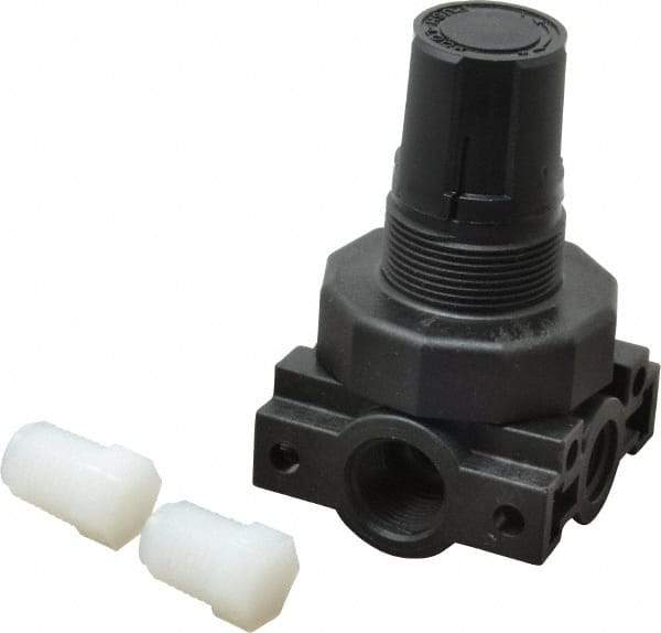 Parker - 3/8 NPT Port, Plastic Miniature Regulator - 0 to 25 psi Range, 150 Max psi Supply Pressure, 1/4" Gauge Port Thread, 2.06" Wide x 3.43" High - All Tool & Supply